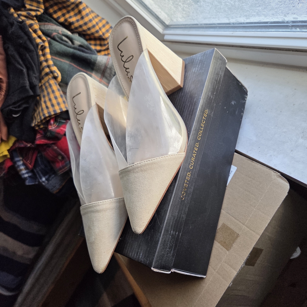 Lulu's Beige and Clear Mules